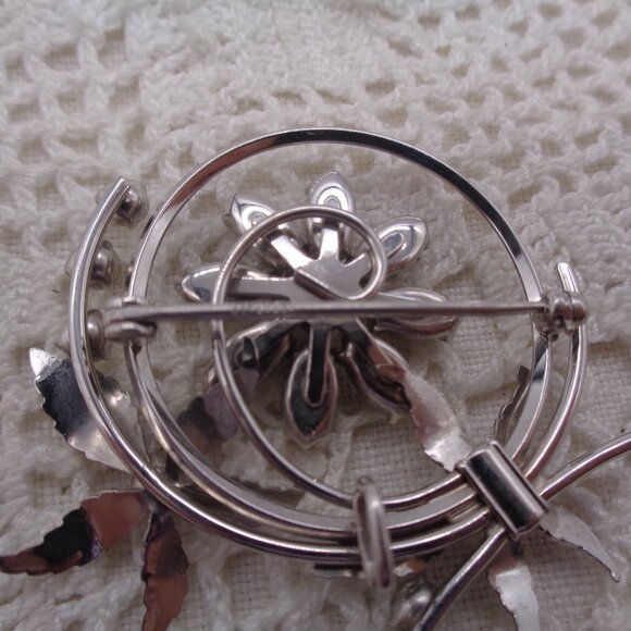 Vintage KREMENTZ Clear RHINESTONE Silver Tone FLOWER BROOCH - Picture 5 of 5